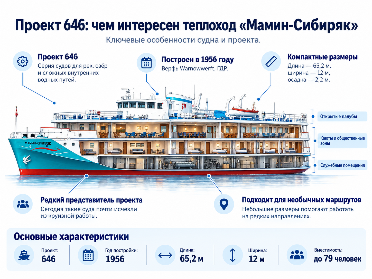 Инфографика теплохода Мамин-Сибиряк проекта 646